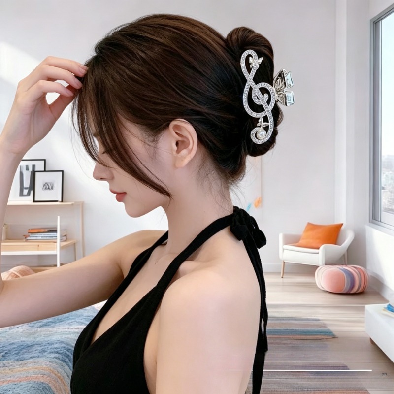 Hi Tech Accessories - New Rhinestone Music Note Hair Claw